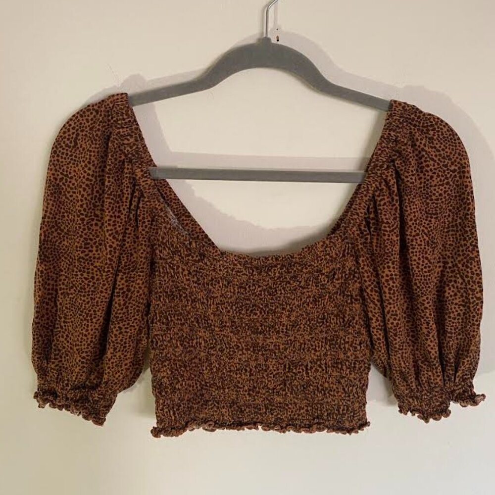 Leopard Smocked Urban Outfitters Puff Sleeve Top
